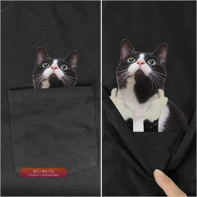 Футболка CLOOCL "Кот с пивом" с карманом, унисекс