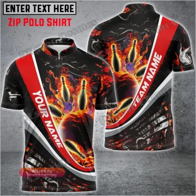Мужская поло-футболка на молнии "Пламенная Магма" с 3D-печатью и индивидуальным именем WK121