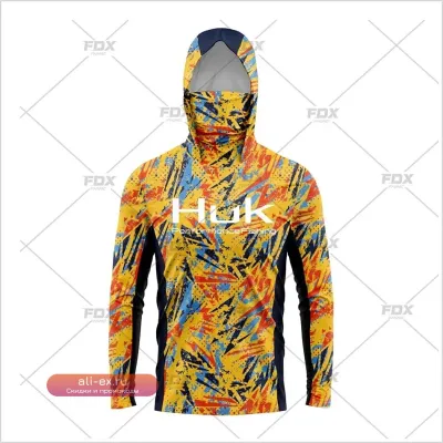 Мужская солнцезащитная футболка Huk Fishing с капюшоном и маской