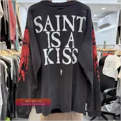 Футболка поло Saint с принтом Skull Throne, вареная, с потертостями и дырками, унисекс, черная, повседневная, с длинным рукавом для мужчин и женщин