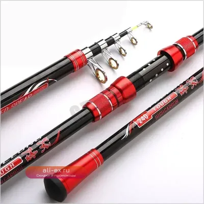 Телескопическая удочка для рыбалки 2.1-4.5 метра из карбона с подвижным держателем катушки