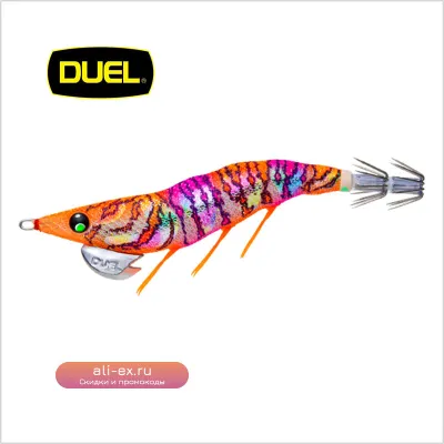 DUEL Деревянная приманка для кальмара "Big Tail" Double Glow Hook, летняя морская рыбалка, на кальмара и осьминога