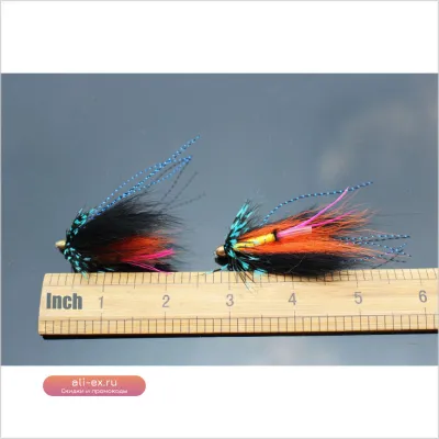 Hабор из 24 шт. сине-черных мушек Tigofly с конусной головкой и оперением для лосося, форели и стальной головы