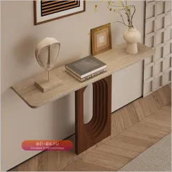 Прямоугольный деревянный консольный столик в скандинавском стиле с местом для хранения