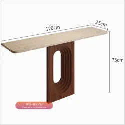 Прямоугольный деревянный консольный столик в скандинавском стиле с местом для хранения