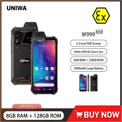UNIWA W999: Ударопрочный смартфон-рация с NFC и ATEX, Helio G99, 8/128GB, 6.3" FHD, 5000mAh, Android 13