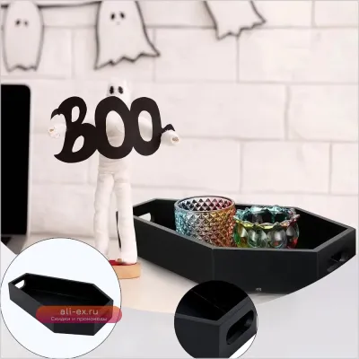 Готическая подставка-лоток гробовидной формы в черном цвете для хранения мелочей и декора