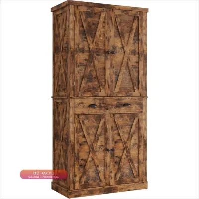 Кухонный шкаф-кладовая 184 см с амбарными дверцами, ящиком и 4 регулируемыми полками