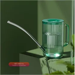 Лейка садовая из нержавеющей стали большого размера с длинным носиком, зеленая