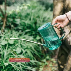 Лейка садовая из нержавеющей стали большого размера с длинным носиком, зеленая