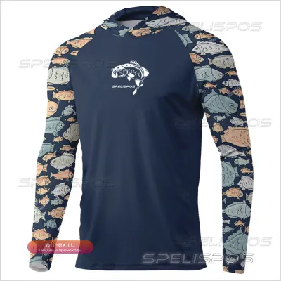 Мужская худи SPELISPOS с длинным рукавом для рыбалки — дышащая, легкая, с защитой от солнца UPF 50+