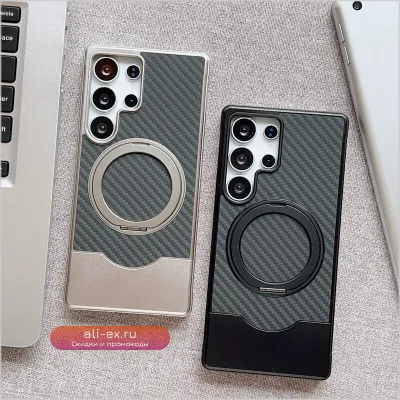 Чехол-подставка для Samsung S23 S24 S25 Ultra с MagSafe, карбоновая текстура
