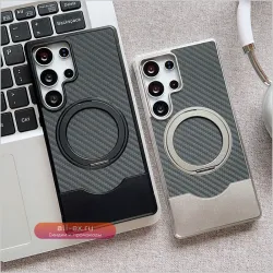 Чехол-подставка для Samsung S23 S24 S25 Ultra с MagSafe, карбоновая текстура
