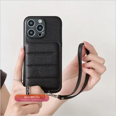 Чехол-кошелёк из кожи для iPhone 16/15/14 с защитой от падения и слотом для карты