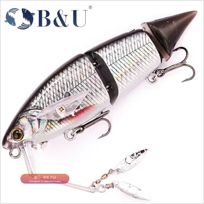 B&U 10см плавучие воблеры-слайдеры с шарнирным телом и активным вращателем для ловли окуня и щуки