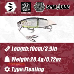 B&U 10см плавучие воблеры-слайдеры с шарнирным телом и активным вращателем для ловли окуня и щуки