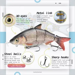 Электрическая плавающая приманка-воблер Wobblers 155 мм 53.8 г, USB-зарядка, 4 сегмента, мигающий LED-свет