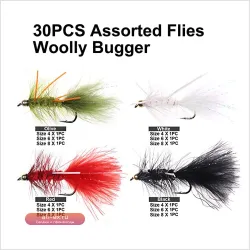 Набор рыболовных приманок Bimoo Woolly Bugger с латунной головкой (30 шт.)