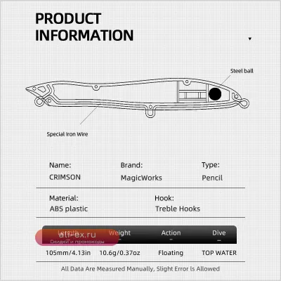 Magic Works 105мм 10.6г Плавающие воблеры-попперы для рыбалки на баса