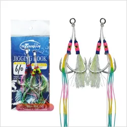 Двойные крючки для джиггинга с двойной бородкой, светящиеся, для морской рыбалки (10 пар)
