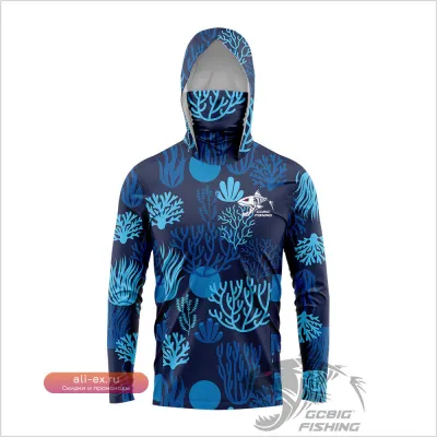 Мужская футболка с длинным рукавом Ocean GG для морской рыбалки с защитой от УФ-лучей и маской