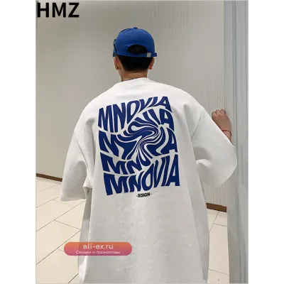 Летняя американская футболка HMZ Oversize с принтом "Английский алфавит"