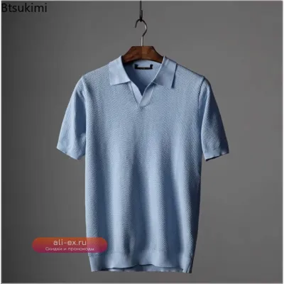 Мужская футболка-поло из 100% хлопка с коротким рукавом, летняя, однотонная, трикотажная
