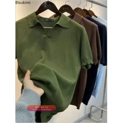 Мужская футболка-поло из 100% хлопка с коротким рукавом, летняя, однотонная, трикотажная