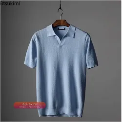 Мужская футболка-поло из 100% хлопка с коротким рукавом, летняя, однотонная, трикотажная