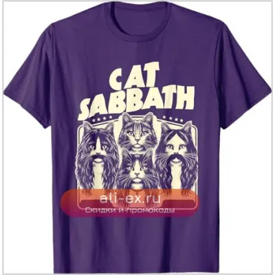 Крутая футболка "Cat Sabbath" в стиле рок-музыки и streetwear: подарок для фанатов кошек и Y2K