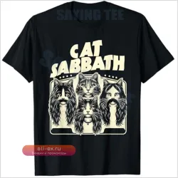 Крутая футболка "Cat Sabbath" в стиле рок-музыки и streetwear: подарок для фанатов кошек и Y2K