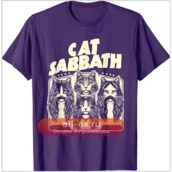 Крутая футболка "Cat Sabbath" в стиле рок-музыки и streetwear: подарок для фанатов кошек и Y2K