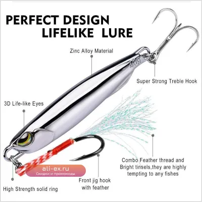 Железная блесна с пайетками для дальнего заброса на окуня и толстолоба