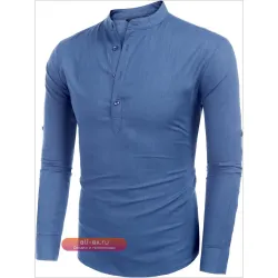 Мужская рубашка-поло из хлопка и льна с длинным рукавом в стиле хиппи