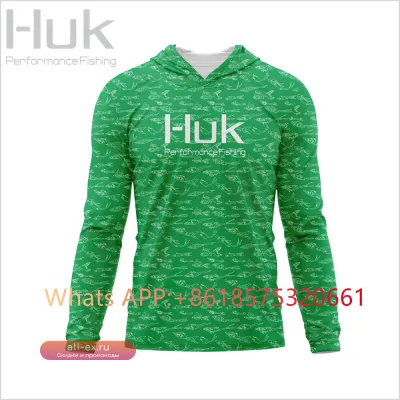 Футболка с капюшоном HUK для рыбалки, летняя, с длинным рукавом, дышащая, с защитой УФ
