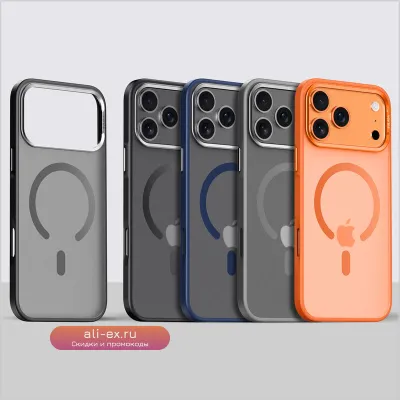 Чехол Luxury Alloy Lens Frame Magsafe для iPhone 17 Air/Pro/Pro Max матовый прозрачный гибридный ударопрочный
