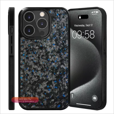 Чехол Real Glossy Forged Carbon + TPU для iPhone 17-11 Pro Max, Anti-drop