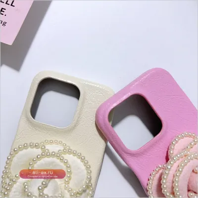 Чехол для iPhone 16/15/14/13/12/11 Pro Max с 3D жемчужной цветочной подставкой, чехол из PU кожи, противоударный