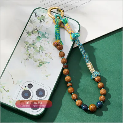 Браслет-антивор для телефона в китайском стиле из сандаловых бусин