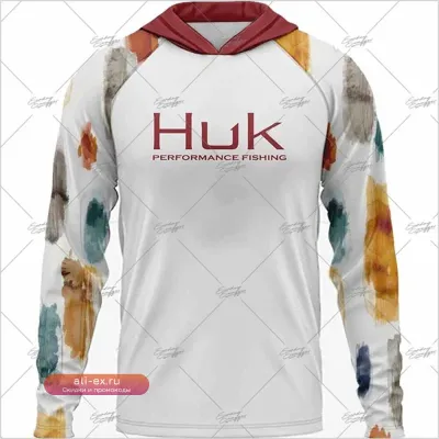 Удлиненная футболка с капюшоном HUK Fishing Apparel для рыбалки и активного отдыха с защитой от солнца