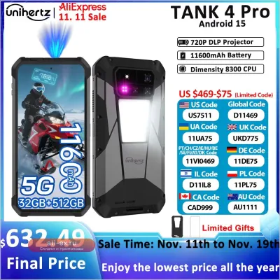 Unihertz Tank 4 pro 8849: Смартфон Android 14 с 5G, проектором 720P, Dimensity 8300, 1ТБ ROM, 3K AMOLED и батареей 11600 мАч с быстрой зарядкой 120W