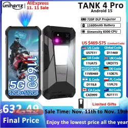 Unihertz Tank 4 pro 8849: Смартфон Android 14 с 5G, проектором 720P, Dimensity 8300, 1ТБ ROM, 3K AMOLED и батареей 11600 мАч с быстрой зарядкой 120W