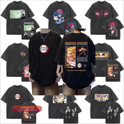 Футболка с принтом "Demon Slayer" в стиле Vintage Wash 2025, унисекс, хлопок