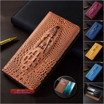 Чехол-бумажник из натуральной кожи крокодила для Realme GT, Neo 2, 3, 3T, 5, 6, 7, 7X, SE, Turbo, нескользящий