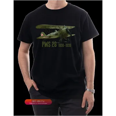Футболка с принтом самолета PWS-26, 100% хлопок