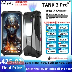 Смартфон Unihertz Tank 3 Pro 5G с проектором 100 люмен, 120 Гц, 32+512 ГБ, батарея 23800 мАч, зарядка 120 Вт, камера 200 Мп