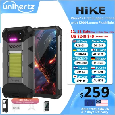 Смартфон Unihertz 8849 Hike Android 14, 200м фонарь, 23800мАч, 24Гб/512Гб, Helio G200, IP68/IP69K, 4G