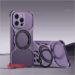 Магнитный металлический чехол-бампер Rimless для iPhone 17/16/15/14/13 Pro Max с вращающейся подставкой 360° и защитой объектива