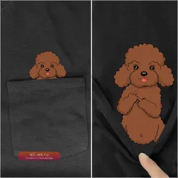 Футболка CLOOCL с принтом коричневого пуделя и карманом унисекс