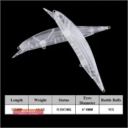Неокрашенные приманки Chan’sHuang 20 шт. 135 мм 14,5 г для глубоководной рыбалки с погремушками
